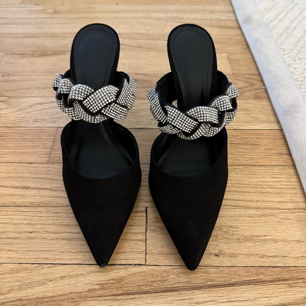 SHUTZ heels black suede with crystals size 7